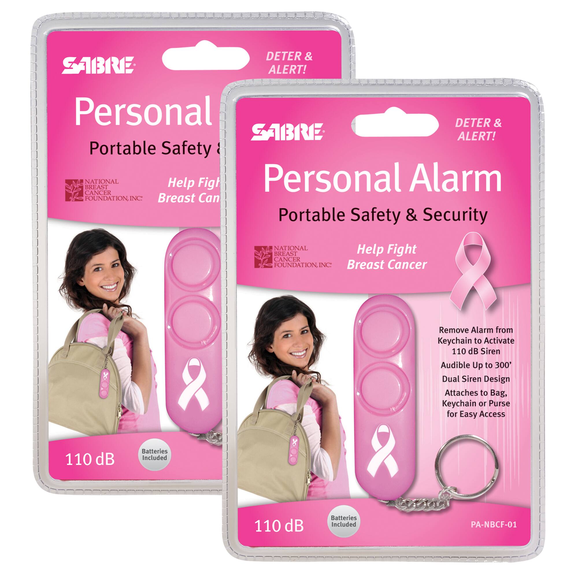 SABRE® Pink NBCF Personal Alarm, 2ct.